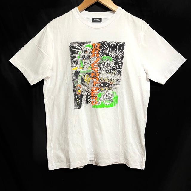 DIESEL #snc ディーゼル Tシャツ XS 白 オレンジ 緑 ドクロ 虎