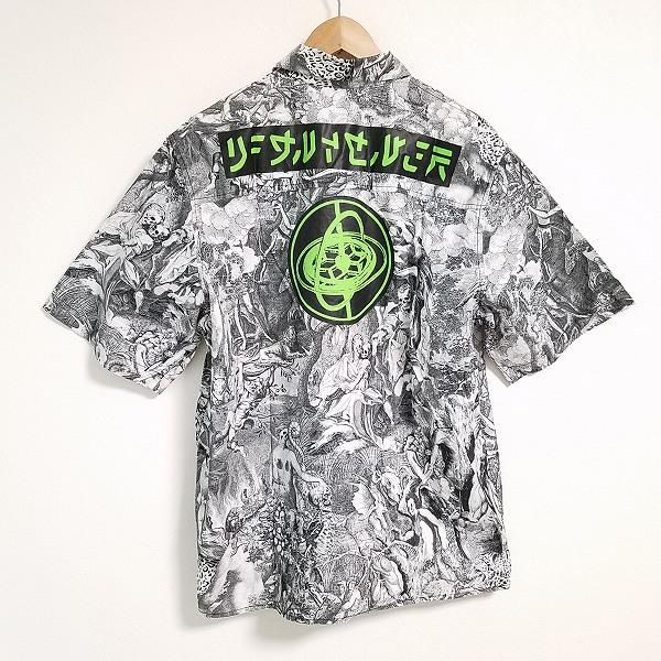 DIESEL パターン柄 半袖シャツ XXL DIESEL ディーゼル 総柄 タトゥー柄シャツ ショート丈 ボタン