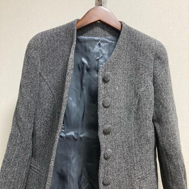 wnc 銀座マギー ジャケット 9 グレー ヘリンボーン ノーカラー 