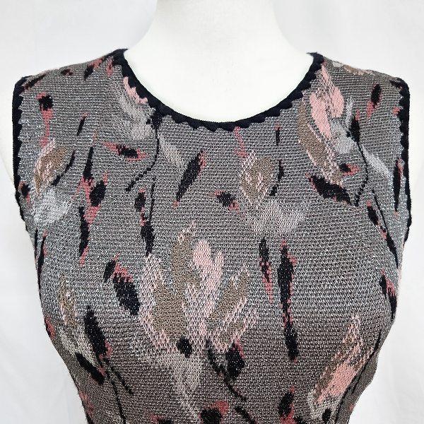 #snc ミッソーニ MISSONI ワンピース 42 グレー ピンク 黒 ニット イタリア製 ラメ 花柄 バックジップ ノースリーブ ...