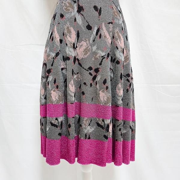 #snc ミッソーニ MISSONI ワンピース 42 グレー ピンク 黒 ニット イタリア製 ラメ 花柄 バックジップ ノースリーブ ...