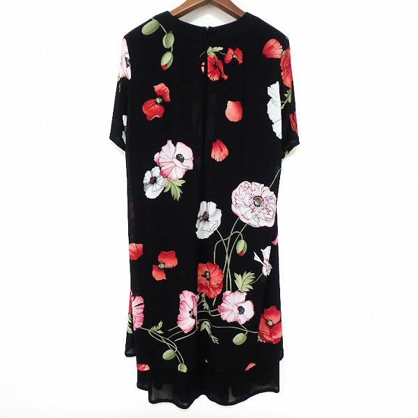 レオナールワンピース snc レオナール LEONARD ワンピース M 黒 赤 ピンク 花柄 半袖