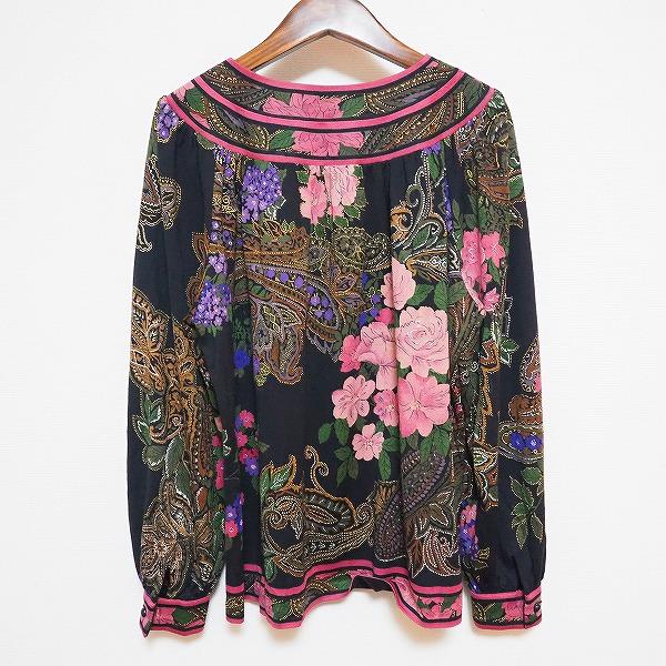 apc レオナール LEONARD カットソー M 黒 ピンク 緑 花柄 ペイズリー 