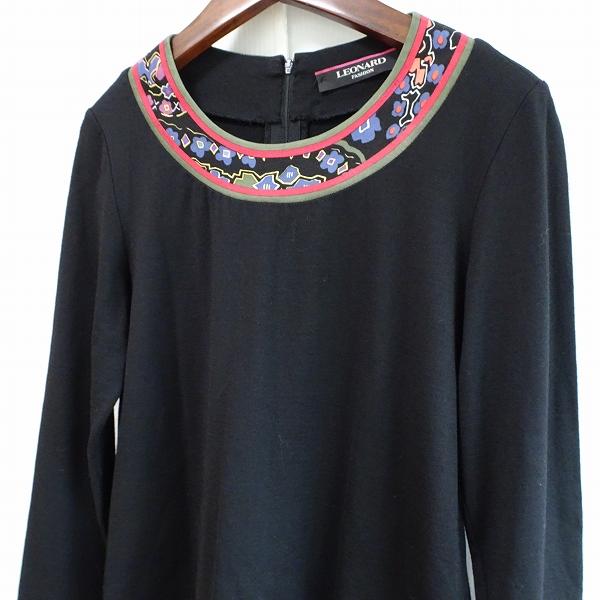 LEONARD #apc レオナール カットソー M 黒 シルク混 花柄 ロゴ 