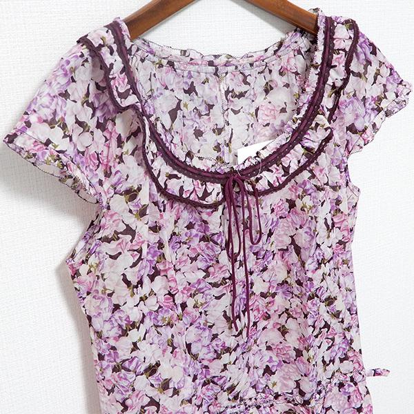 INGEBORG #snc インゲボルグ カットソー フリル 花柄 M 白 紫系 