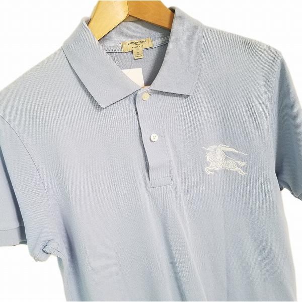 snc バーバリー BURBERRY ポロシャツ S 水色系 半袖 ロゴ刺繍 メンズ 
