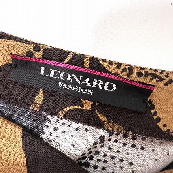 #snc レオナール LEONARD ワンピース 42 茶系 黒 総柄 ドレープネック 半袖 レディース [820792]_4