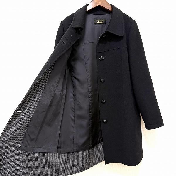 美品レリアン　黒　カシミヤ100 ステンカラーロングコート　アウター　9号 wnc レリアン Leilian コート 9 黒 カシミヤ ステンカラー シンプル