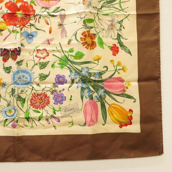 anzs グッチ GUCCI スカーフ 茶系 緑 フローラ 花柄 レディース 