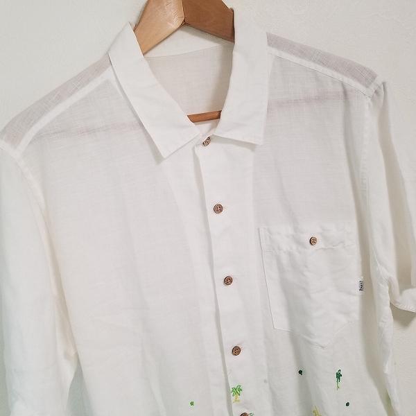 PAPAS（パパス） #spc 半袖シャツ M 白 アロハ 刺繍 麻 リネン メンズ