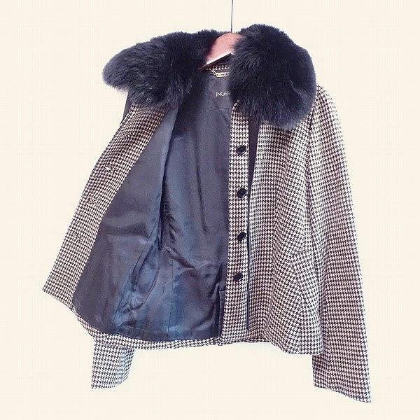 INGEBORG 千鳥格子 ウール ジャケット コート ファー付き サイズM 税込?送料無料】 千鳥格子 INGEBORG ウール サイズM ファー付き