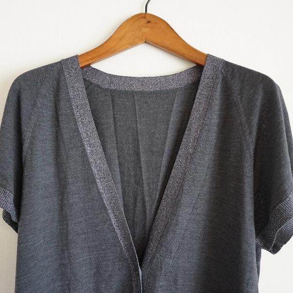 anc レリアン Leilian カーディガン 9 グレー 半袖 ニット ラメ ロング 