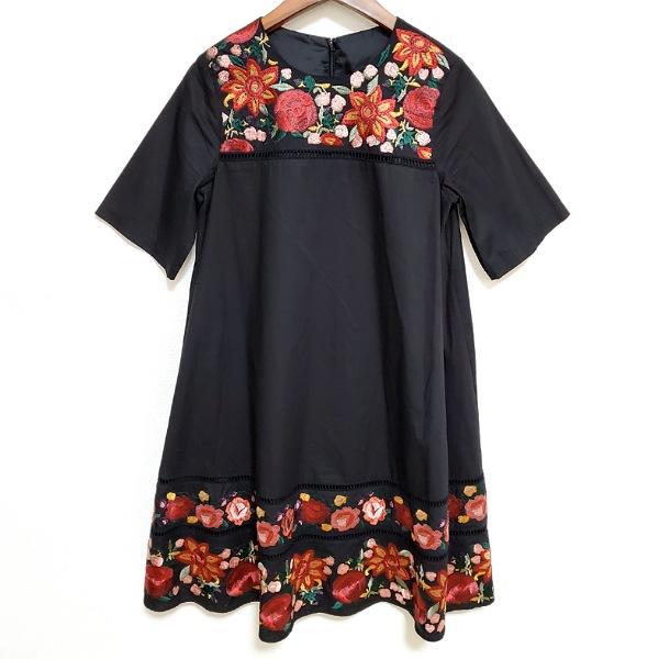 Lois CRAYON（ロイスクレヨン） #snc ワンピース M 黒 花刺繍 半袖