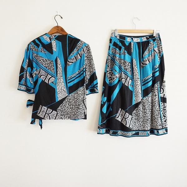 LEONARD #spc レオナール セットアップ L 青 黒 五分袖 カシュクール  