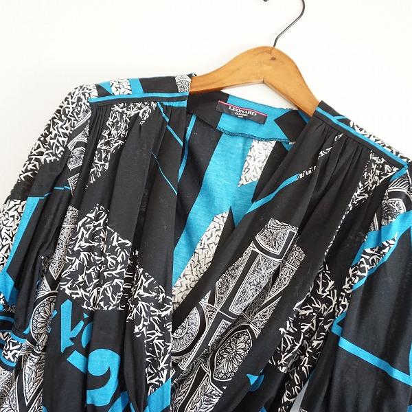 LEONARD #spc レオナール セットアップ L 青 黒 五分袖 カシュクール  