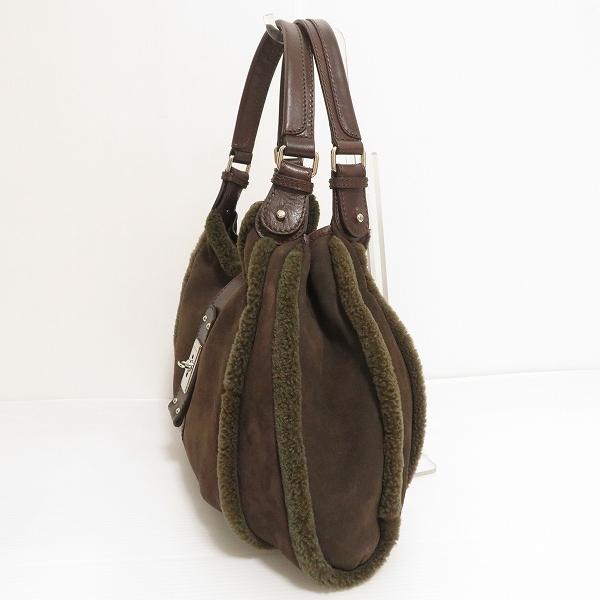 wnb エトロ ETRO ショルダーバッグ 茶 カーキ系 羊革 ムートン レザー 