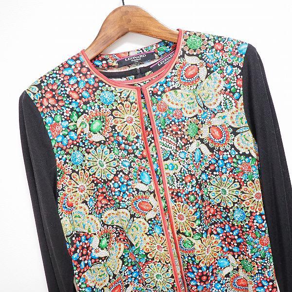 LEONARD #apc レオナール アンサンブル L 黒 マルチ 宝石柄 シルク混 