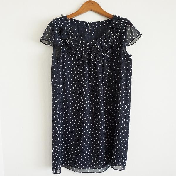 Leilian #snc レリアン チュニック 9 紺 ドット 半袖 花モチーフ