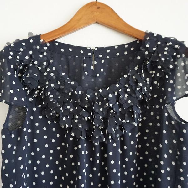 Leilian #snc レリアン チュニック 9 紺 ドット 半袖 花モチーフ