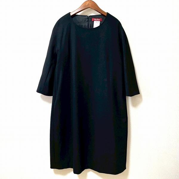 'S MaxMara ブラックワンピース42 wnc マックスマーラ Maxmara STUDIO ワンピース 42 黒 ウール 無地