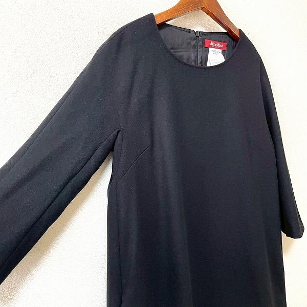 美品 MaxMaraStudio ワンピース 長袖 ひざ丈 ブラック 近年モデル wnc マックスマーラ Maxmara STUDIO ワンピース 42 黒 ウール 無地