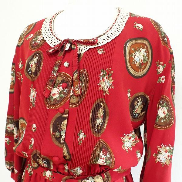 KANEKO ISAO #apc カネコイサオ ワンピース 赤 リボン 花柄 額縁 KANEKO ISAO #apc カネコイサオ ワンピース 赤 リボン 花柄 額縁