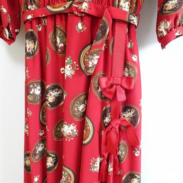 KANEKO ISAO #apc カネコイサオ ワンピース 赤 リボン 花柄 額縁 KANEKO ISAO #apc カネコイサオ ワンピース 赤 リボン 花柄 額縁