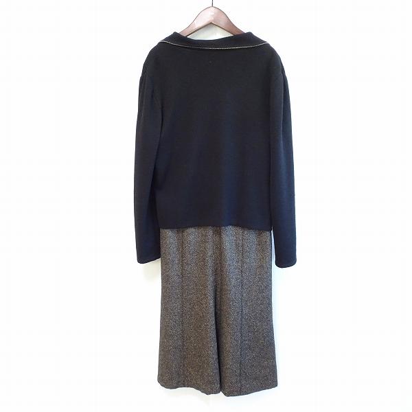 wnc レリアン Leilian ワンピーススーツ 9 黒 ベージュ系 ニット 異  