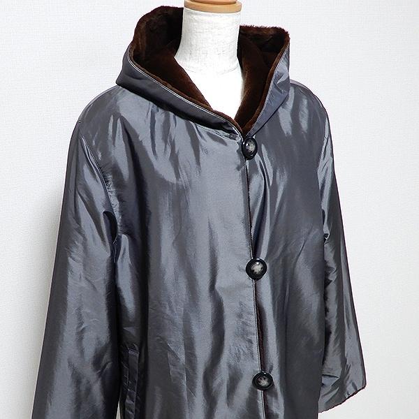 #wnc 毛皮コート リバーシブル シェアードラビット ファー フード付き ロング 茶系 グレー レディース [838621]_7
