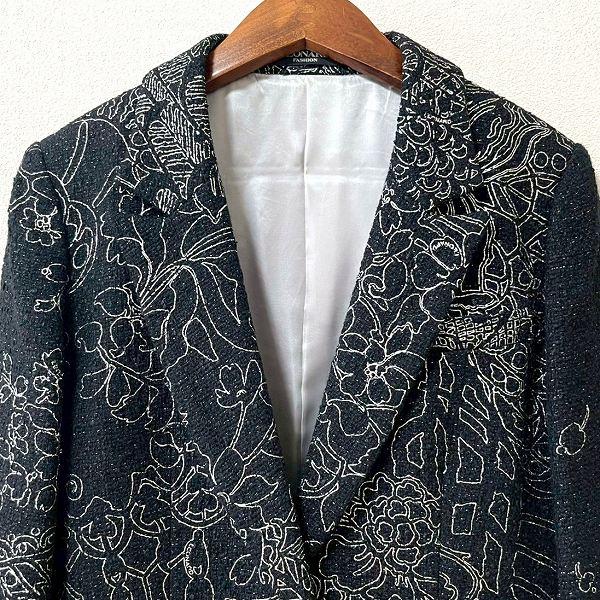 axc レオナール LEONARD ジャケット 9 黒 シルバー ツイード 花柄