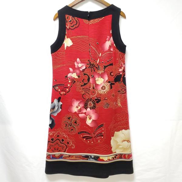 anc レオナール LEONARD ワンピース 38 赤 黒 ノースリーブ 花柄