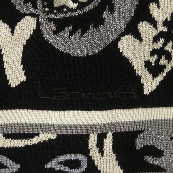 anc レオナール LEONARD ニット セーター M 黒 白 グレー シルク混 
