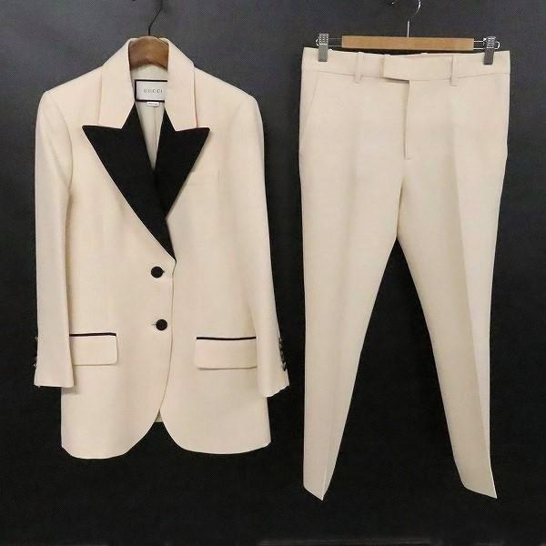 人気 グッチ セットアップ ダブル パンツスーツ 40 44 ベージュ L anc グッチ GUCCI パンツスーツ 38 アイボリー 黒 ツーピース