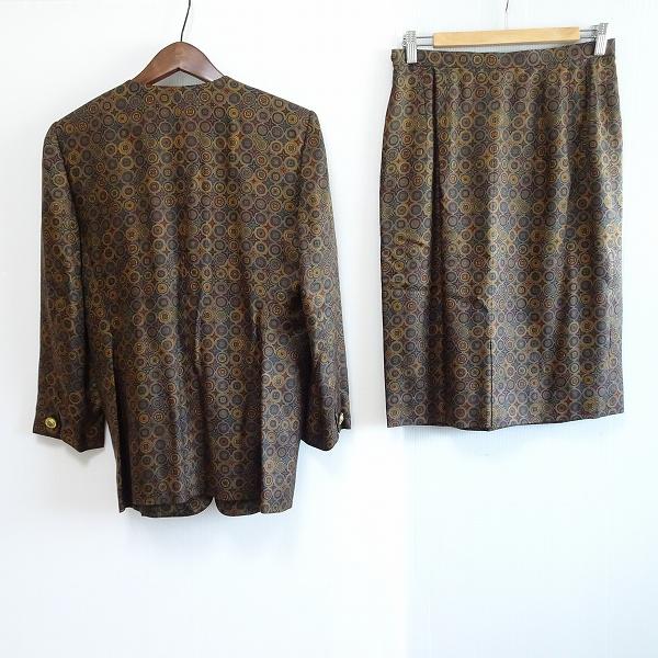 【Leilian レリアン】スーツセットアップ　ジャケット　ロングスカート　11 Leilian #anc レリアン スカートスーツ 11 カーキ シルク 総柄