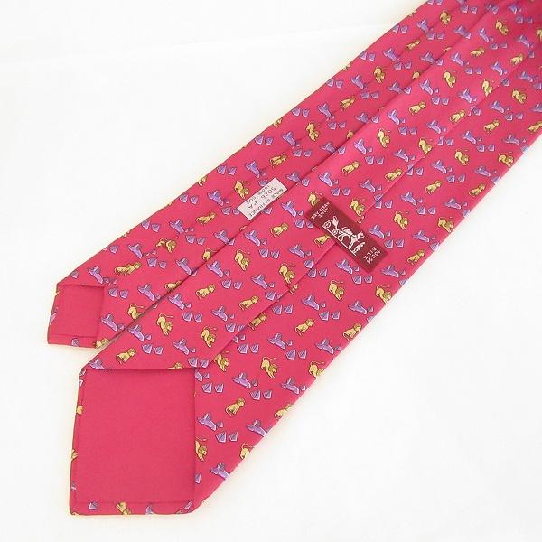 HERMES（エルメス） #apzt ネクタイ 赤系 シルク 総柄 スフィンクス