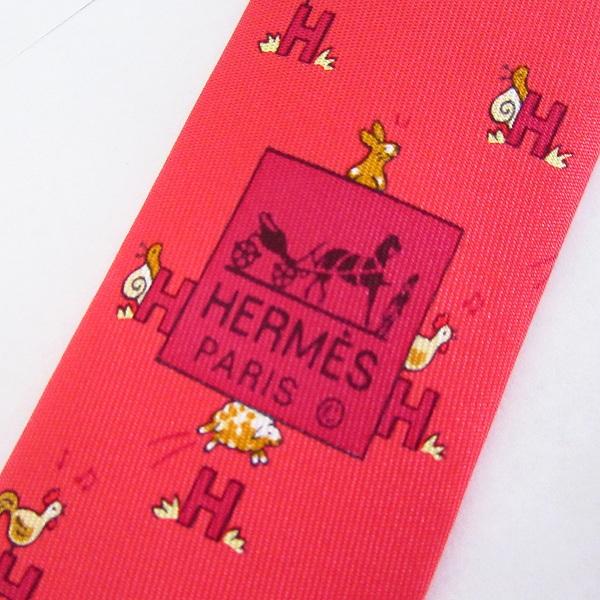 HERMES（エルメス） #apzt ネクタイ 赤系 総柄 シルク メンズ [849838