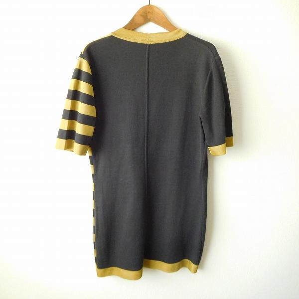 snc フェンディ FENDI カーディガン 44 黒 ゴールド 半袖 ボーダー  