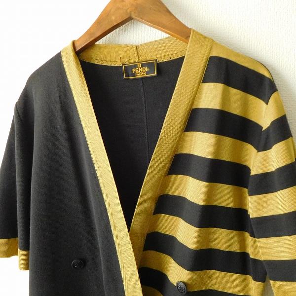snc フェンディ FENDI カーディガン 44 黒 ゴールド 半袖 ボーダー  