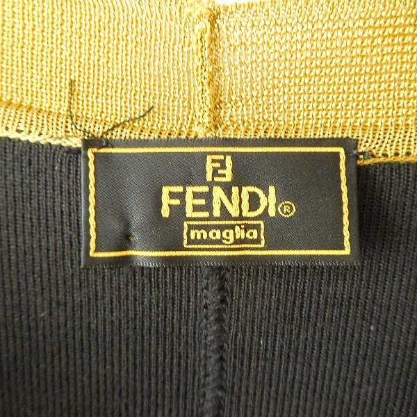 snc フェンディ FENDI カーディガン 44 黒 ゴールド 半袖 ボーダー  