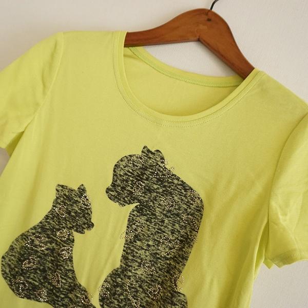 #snc イタリヤ 伊太利屋 Tシャツ・カットソー 9 黄色 半袖 猫柄 ラインストーン ロゴ レディース [855830]｜acil｜03