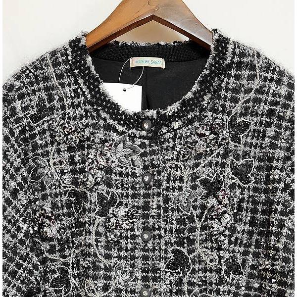 wnc アトリエサガン ATELER SAGAN コート M~L 黒 グレー シルバー 花