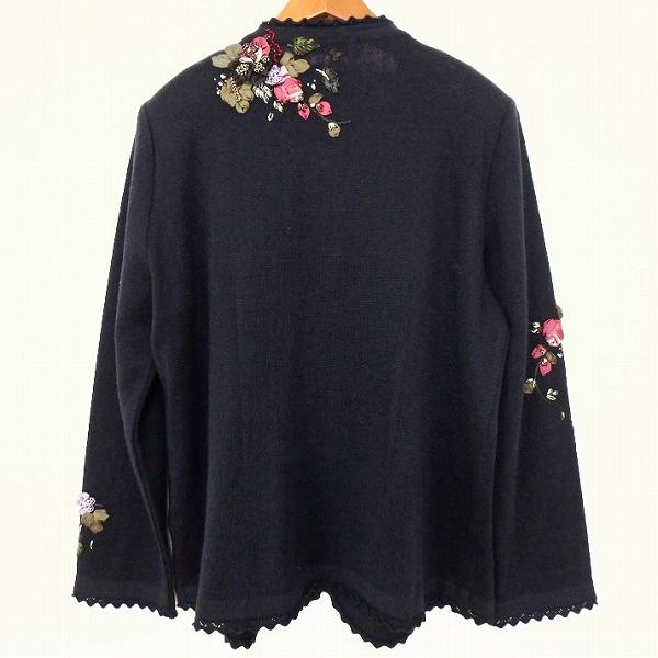 wnc アトリエサガン ATELER SAGAN カーディガン L 紺 ニット 花 ビーズ