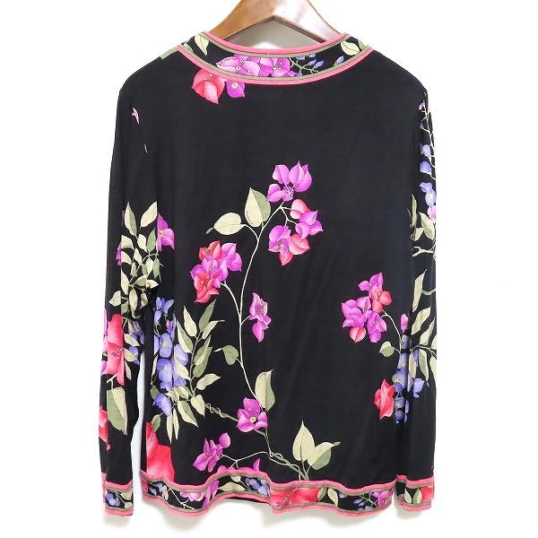 anc レオナール LEONARD カーディガン M 黒 マルチ 花柄 シルク混 日本