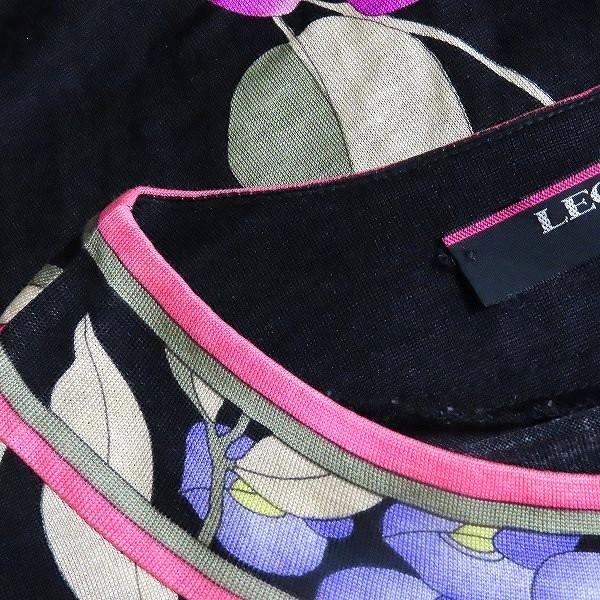 anc レオナール LEONARD カーディガン M 黒 マルチ 花柄 シルク混 日本