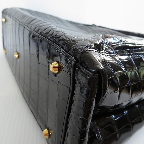 anb JRA クロコダイル ハンドバッグ カードケース付き 黒 レディース