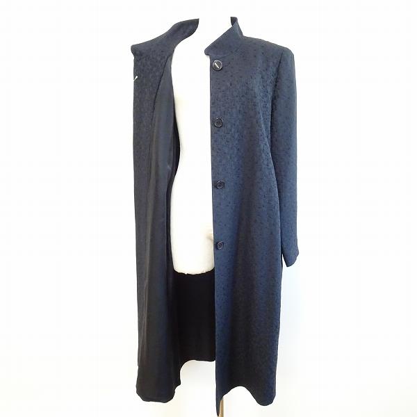 SALE！　Leilian レリアン シルク 絹 スタンドカラー コート 9号 Leilian #anc レリアン コート 9 濃紺 シルク混 スタンドカラー