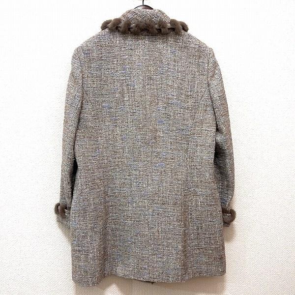 美品✨レリアン 日本製 ミンクファー付き ウール シルク カシミヤ 混紡 コート Leilian（レリアン） #wnc コート 13 ベージュ 茶 水色 ツイード