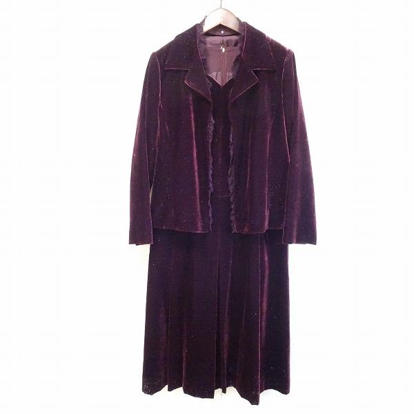 wnc レリアン Leilian ワンピーススーツ ツーピース 13+ ボルドー  