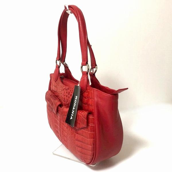 anb ロダニア RODANIA ハンドバッグ 赤 カイマン クロコ 牛革 ロゴ金具