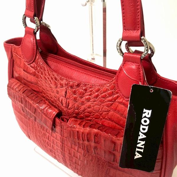 anb ロダニア RODANIA ハンドバッグ 赤 カイマン クロコ 牛革 ロゴ金具